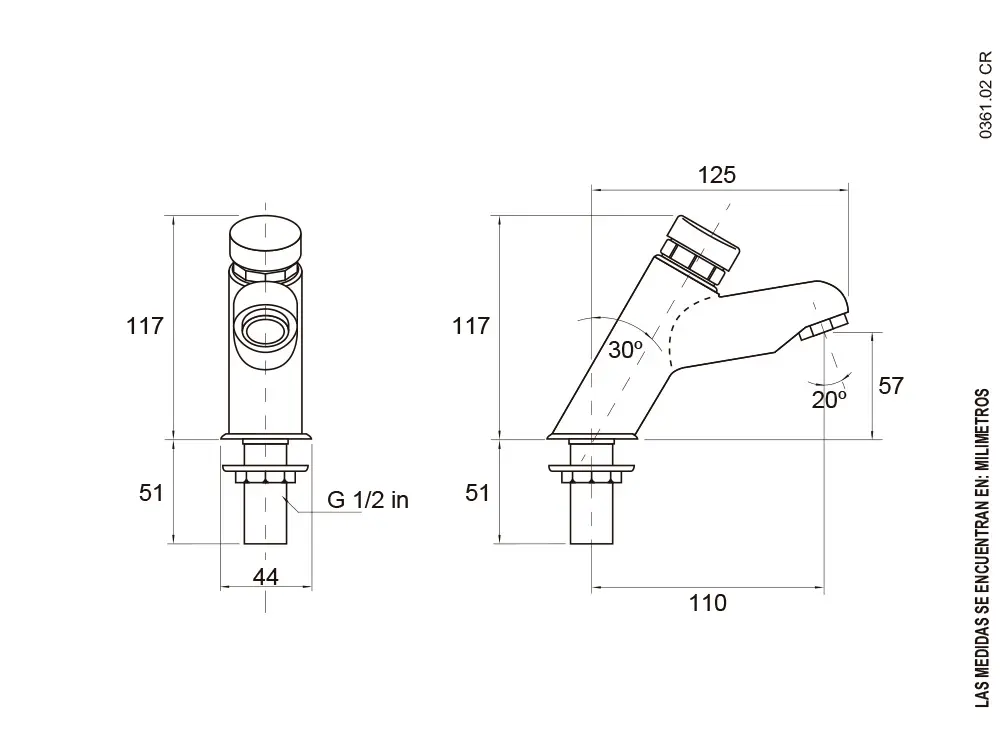 Llave temporizada pressmatic  Pico Inclinado p/Lavabo 0361.02 - FV