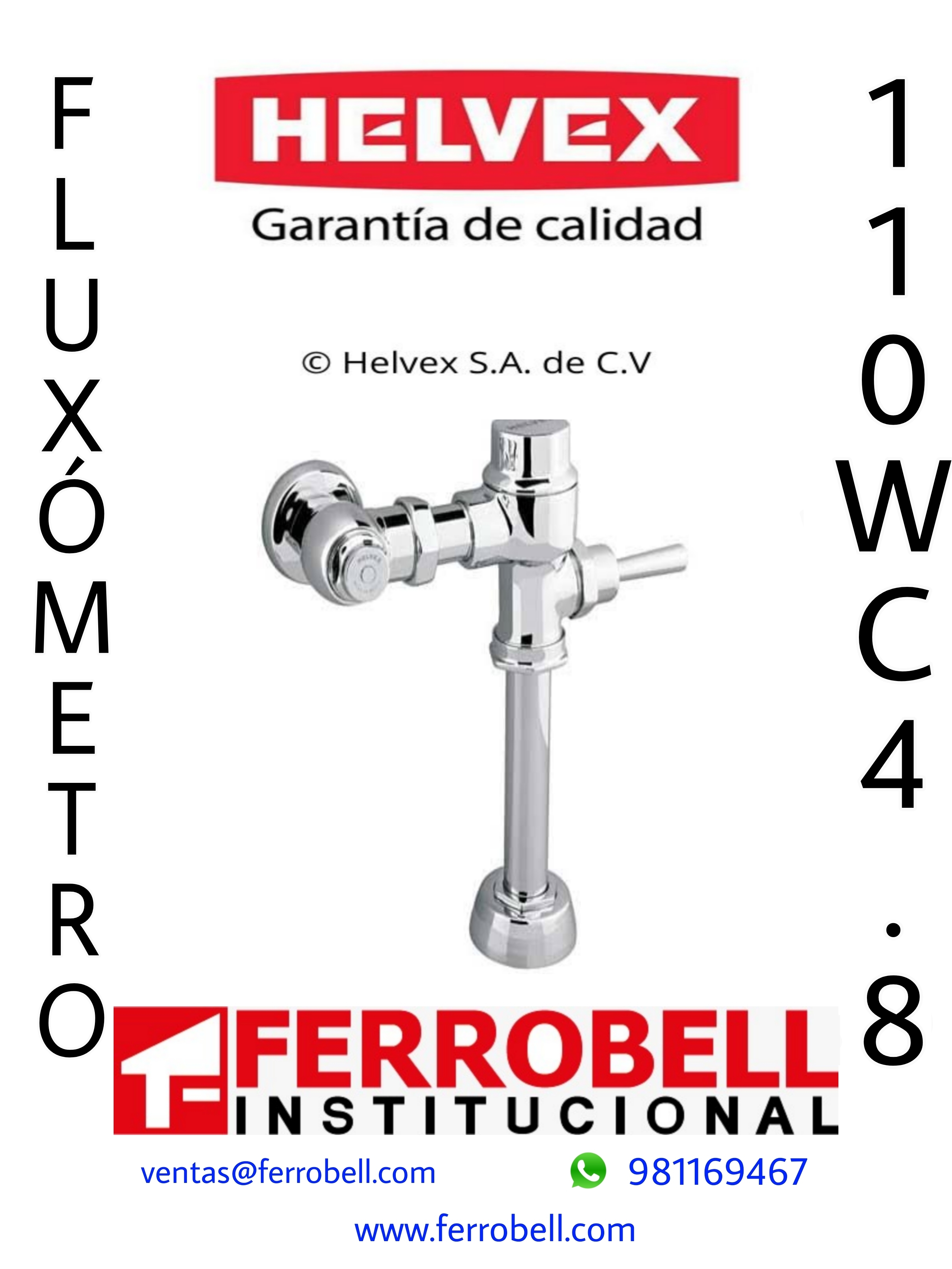 FLUXÓMETRO PARA INODORO PALANCA 110-WC-4.8 - HELVEX