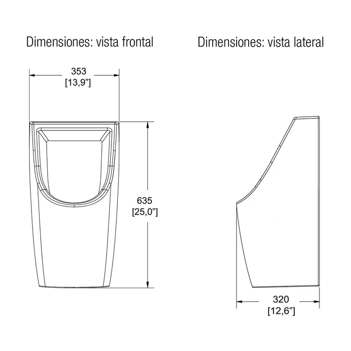 Urinario de loza blanca libre de agua Mojave TDS2 HELVEX