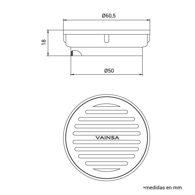 Sumidero 2 redondo acero 316 VAINSA